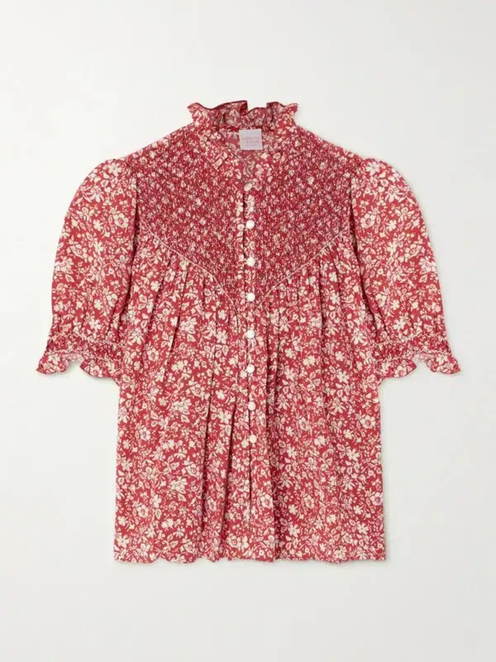 Loretta Caponi — Milva Embroidered Blouse in Red